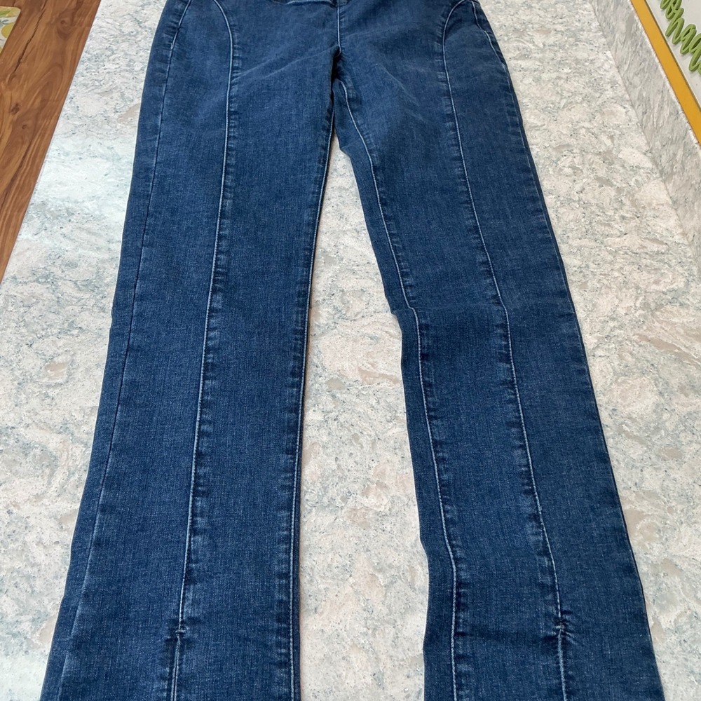 FREE PEOPLE Womens Pull On Denim Jeans Split Flare Leg High Rise XS Blue - Picture 2 of 8